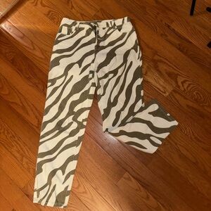 Army Green Zebra Print Y2K Highwaisted Jean Pants